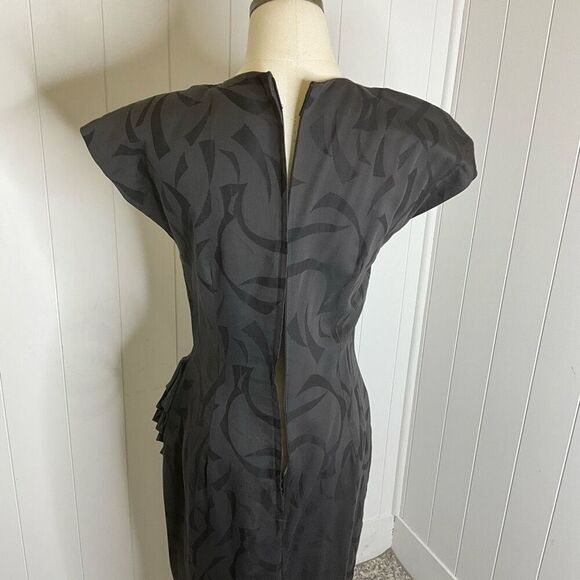 Vintage 80s Young Edwardian Women's Small Black Full Zip Maxi Dress Short Sleeve - Picture 9 of 16